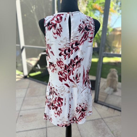 White House Black Market Floral Print Tank Camisole Ecru - Picture 3 of 8